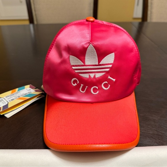 New Authentic Gucci Adidas Logo Pink Baseball Hat - Picture 2 of 15